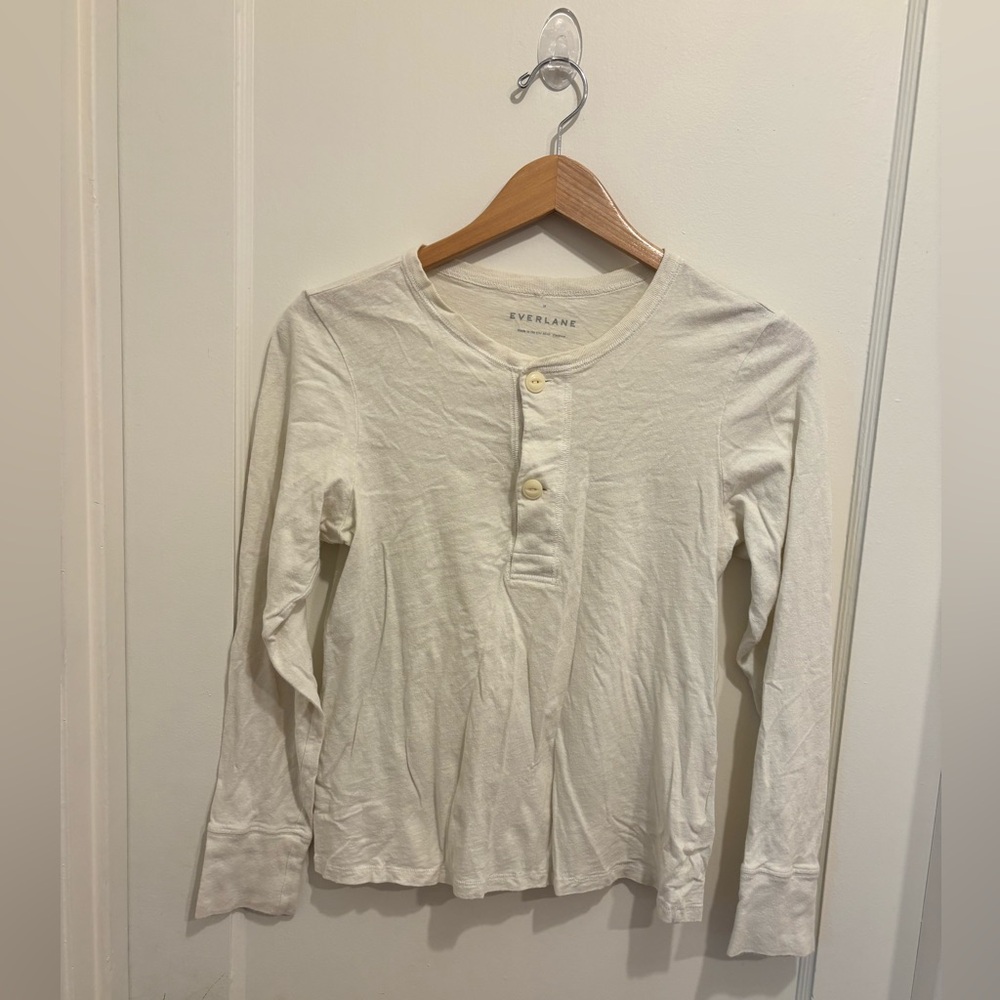 Everlane 100% Cotton Off-White Long Sleeve Henley Medium